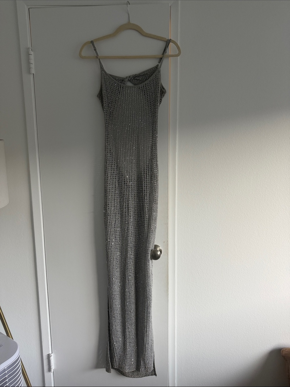 Meshki Silver Sequin Maxi Slip Dress